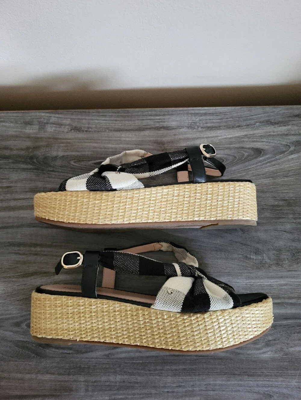 Kate Spade Betsy Platform Sandal Black & White Gingham Size 8.5